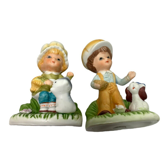 2‎ Homco Figurines Girl with Kitten & Boy with Puppy #1430 Shelf Decor - Picture 7 of 8